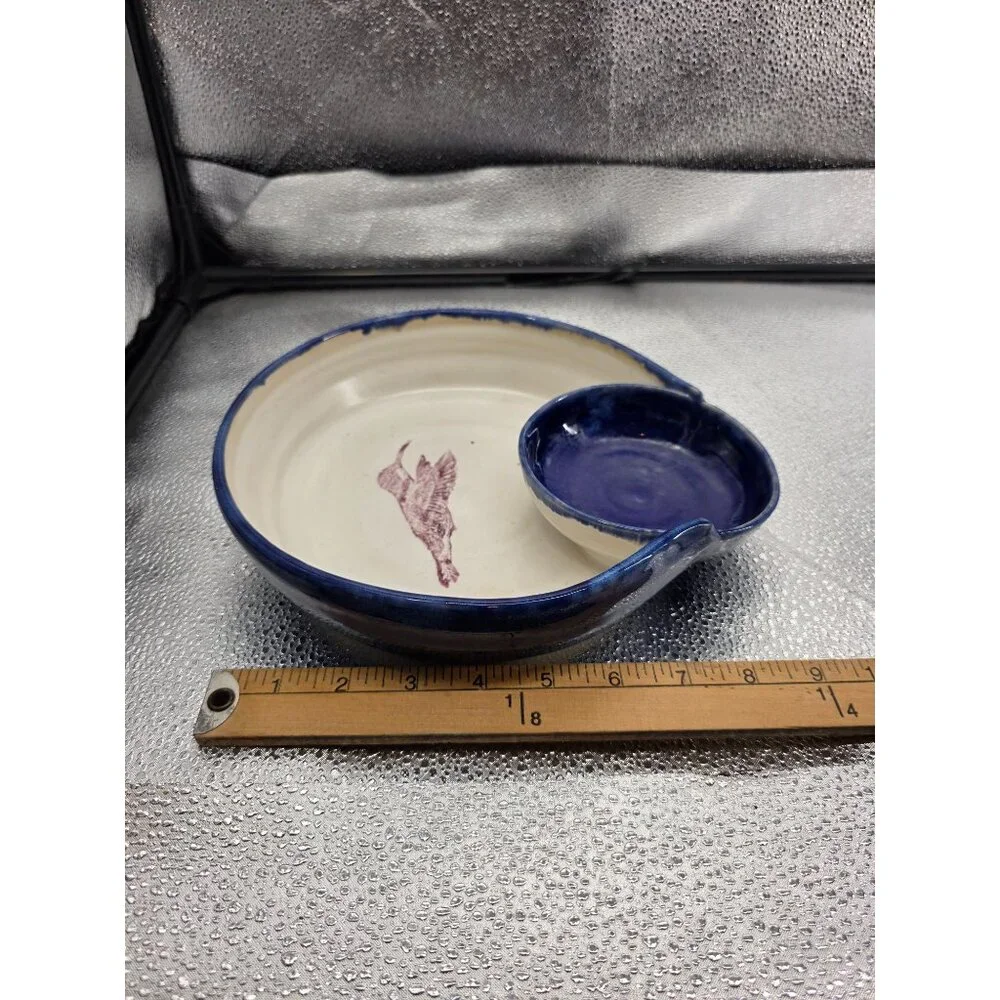 Hummingbird Ceramic Serving Bowl With‎ Built-In Dip Cup by Cindy Gilbride